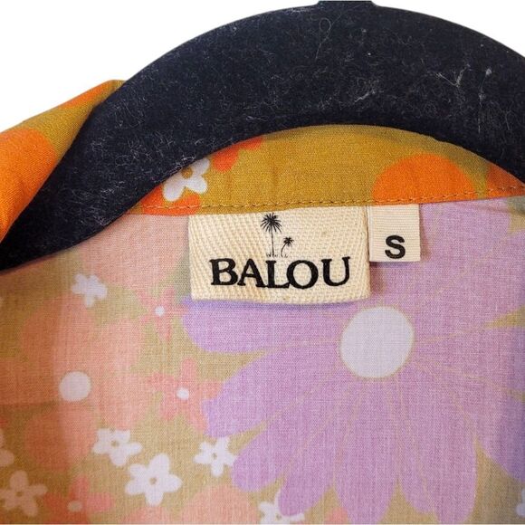 Balou Women's Marie Cotton Orange Vibrant Retro Floral Button Front Shirt Size S - Picture 3 of 5